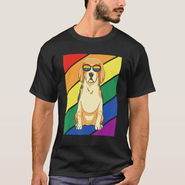 LGBTQ Flag Gay Pride Month Rainbow Beagle Dog LGBT T-Shirt (Front)