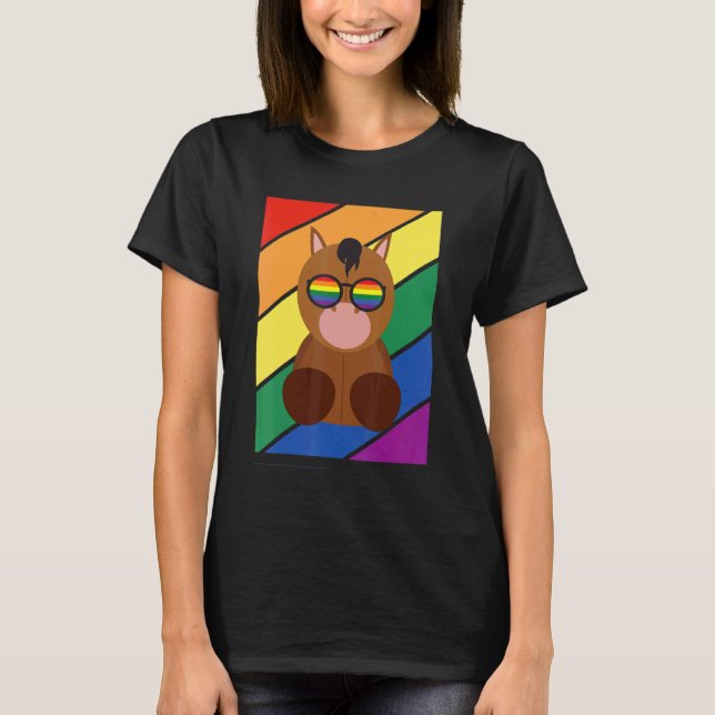 Lgbtq Flag Gay Pride Month Rainbow Horse With Lgbt T-Shirt (Front)