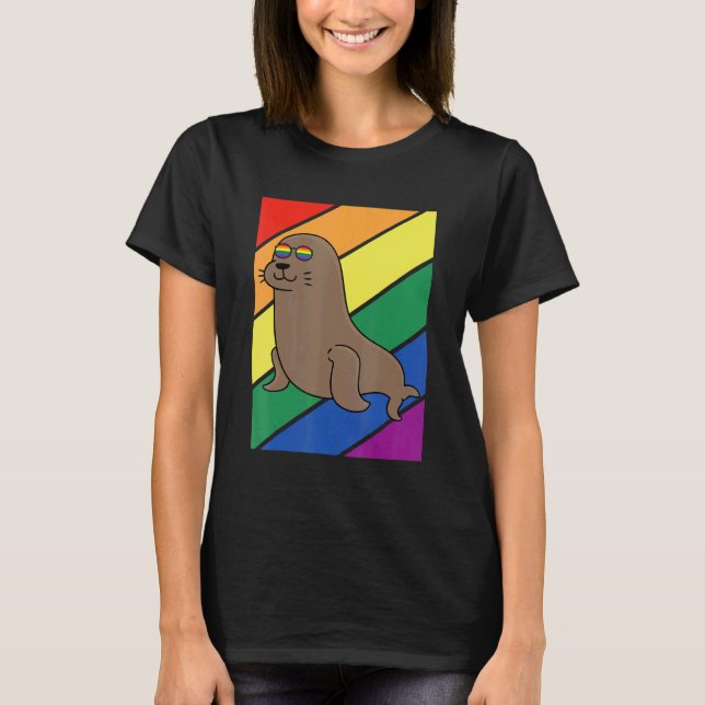 LGBTQ Flag Gay Pride Month Rainbow Sea Lion LGBT G T-Shirt (Front)