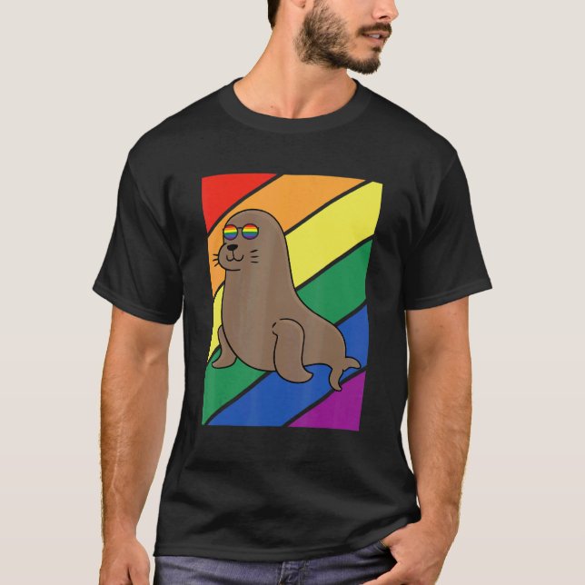 LGBTQ Flag Gay Pride Month Rainbow Sea Lion LGBT G T-Shirt (Front)