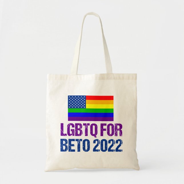 LGBTQ for Beto Governor 2022 Election Rainbow Flag Tote Bag (Front)