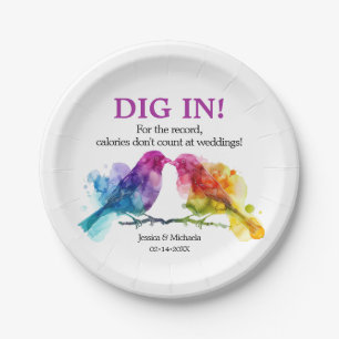 LGBTQ+ funny Rainbow Lovebirds Paper Plate