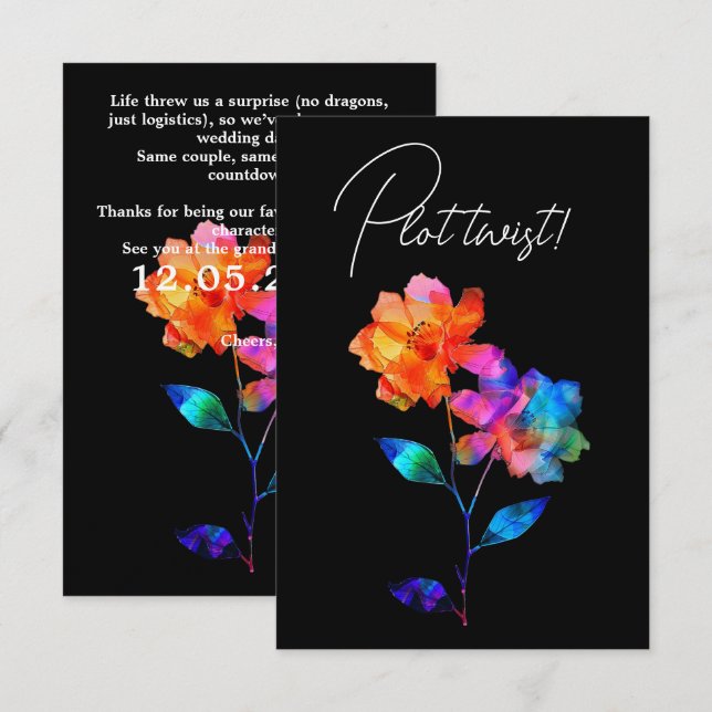 LGBTQ  FUNNY Wedding date CHANGE Petals & Pride  Enclosure Card (Front/Back)