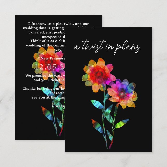 LGBTQ  FUNNY Wedding date CHANGE Petals & Pride  Enclosure Card (Front/Back)