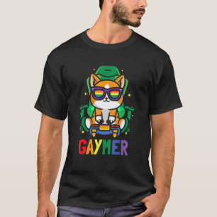 LGBTQ Gaming Lesbian Gamer Gaymer Cat Rainbow Sung T-Shirt