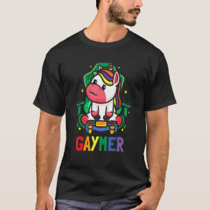 LGBTQ Gaming Lesbian Gamer Gaymer Unicorn Rainbow T-Shirt