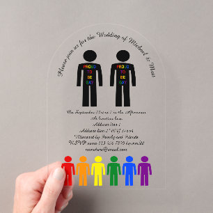LGBTQ Gay Man Silhouette and Rainbow Men Custom Acrylic Invitations