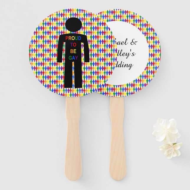 LGBTQ Gay Man Silhouette and Rainbow Men Custom Hand Fan (Front and Back)