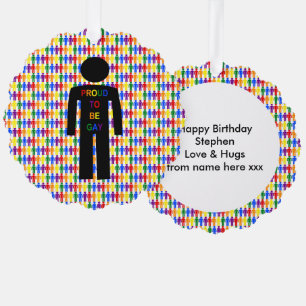 LGBTQ Gay Man Silhouette and Rainbow Men Custom Tree Decoration Card