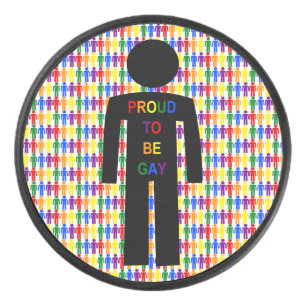 LGBTQ Gay Man Silhouette and Rainbow Men Hockey Puck