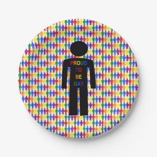 LGBTQ Gay Man Silhouette and Rainbow Men Paper Plate