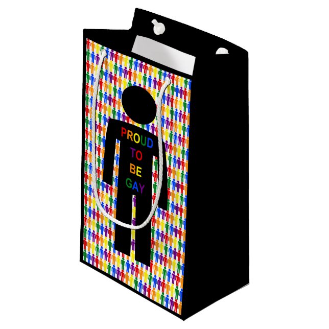 LGBTQ Gay Man Silhouette and Rainbow Men Small Gift Bag (Front Angled)