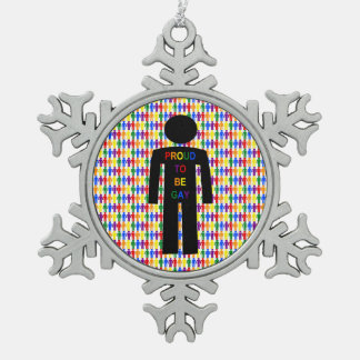 LGBTQ Gay Man Silhouette and Rainbow Men Snowflake Pewter Christmas Ornament