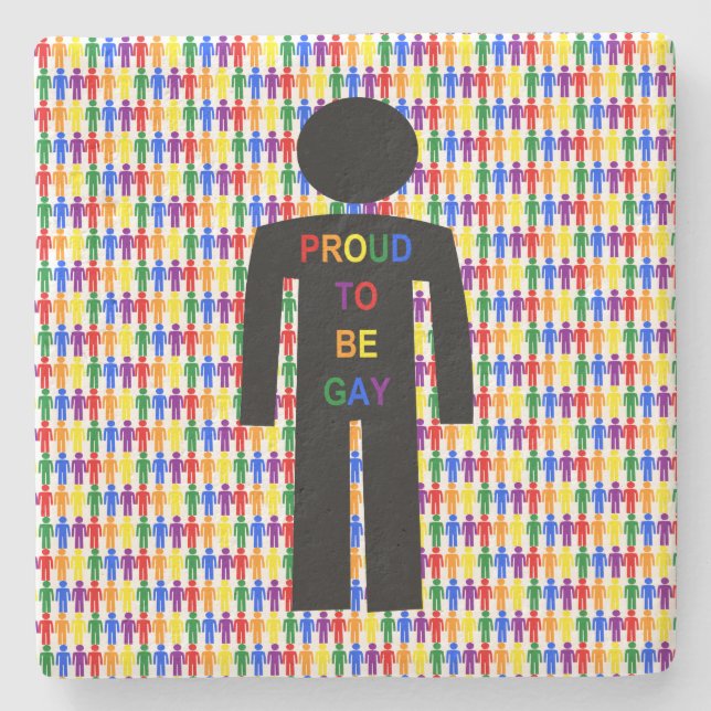 LGBTQ Gay Man Silhouette and Rainbow Men Stone Coaster (Front)