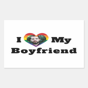 LGBTQ Gay Pride Custom Photo I Love My Boyfriend Rectangular Sticker