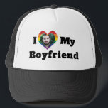 LGBTQ Gay Pride Custom Photo I Love My Boyfriend Trucker Hat<br><div class="desc">A blossoming romance. A happy couple. LGBTQ Gay Pride Custom Photo I Love My Boyfriend. A cool awesome design for a boyfriend to celebrate his relationship and publicly declare his love for his partner and significant other. The romantic design can be given as a gift for Valentine’s Day, anniversary, birthday,...</div>