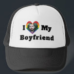 LGBTQ Gay Pride Custom Photo I Love My Boyfriend Trucker Hat<br><div class="desc">A blossoming romance. A happy couple. LGBTQ Gay Pride Custom Photo I Love My Boyfriend. A cool awesome design for a boyfriend to celebrate his relationship and publicly declare his love for his partner and significant other. The romantic design can be given as a gift for Valentine’s Day, anniversary, birthday,...</div>
