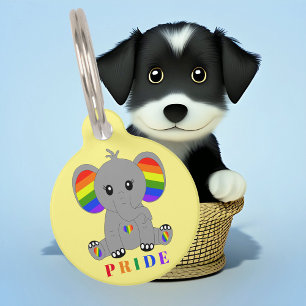 LGBTQ gay pride - cute elephant with rainbow flag Pet Tag