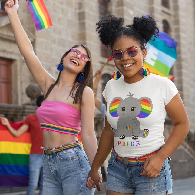 LGBTQ gay pride - cute elephant with rainbow flag T-Shirt (Creator Uploaded)