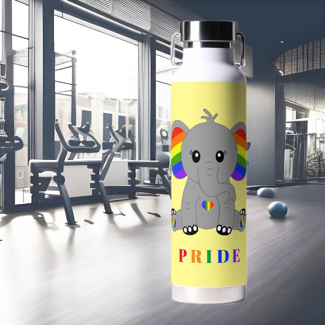 LGBTQ gay pride - cute elephant with rainbow flag Water Bottle (Creator Uploaded)