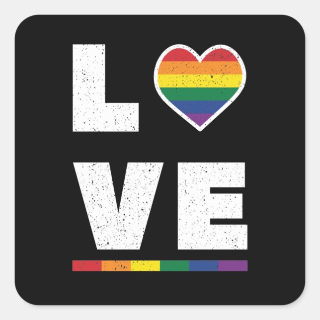 LGBTQ Gay Pride Flag Distressed Grunge Love Square Sticker (Front)