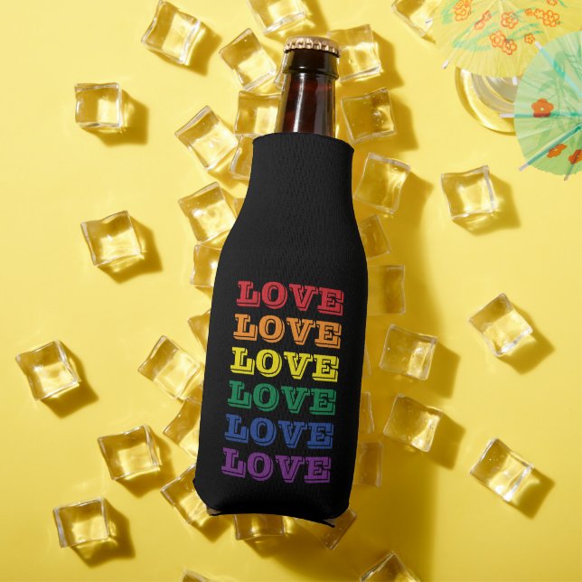 LGBTQ Gay Pride Love Customisable Repeated Text Bottle Cooler (In Situ Summer)