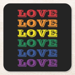 LGBTQ Gay Pride Love Customisable Repeated Text Square Paper Coaster