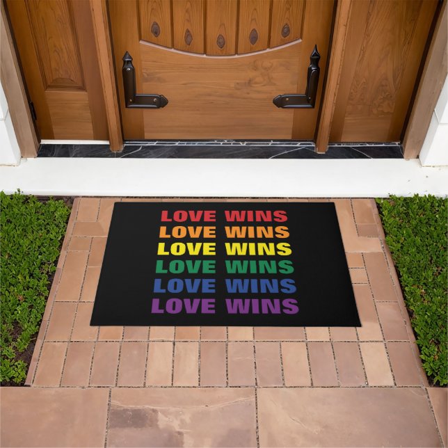 LGBTQ Gay Pride Love Wins Customisable Repeat Text Doormat (Outdoor)