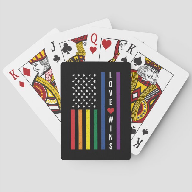 LGBTQ Gay Pride Love Wins USA American Flag Playing Cards (Back)