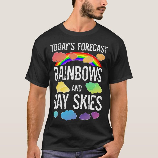 LGBTQ Gay Pride Month Parade Rainbows And Gay Skie T-Shirt (Front)