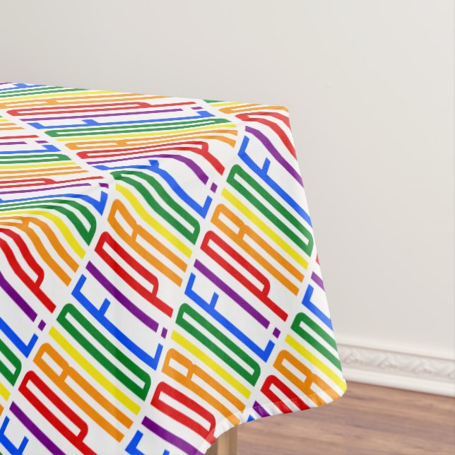 LGBTQ Gay Pride Rainbow Typography Pattern Tablecloth (In Situ)