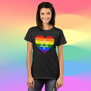 LGBTQ Gay Rainbow Flag Heart Jewish Star of David  T-Shirt