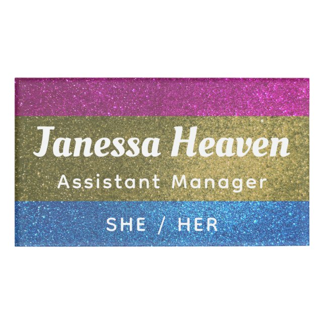 LGBTQ Glitter Sparkly Pansexual Name Profession Name Tag (Front)