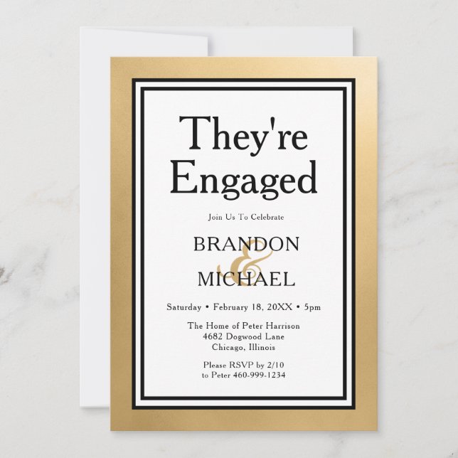 LGBTQ Gold Modern They're Engaged Invitation (Front)