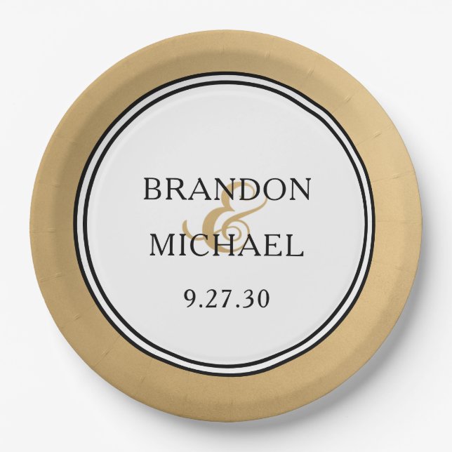 LGBTQ Gold Modern Wedding Paper Plate (Front)