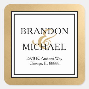LGBTQ Gold Modern Wedding Return Address  Square S Sticker