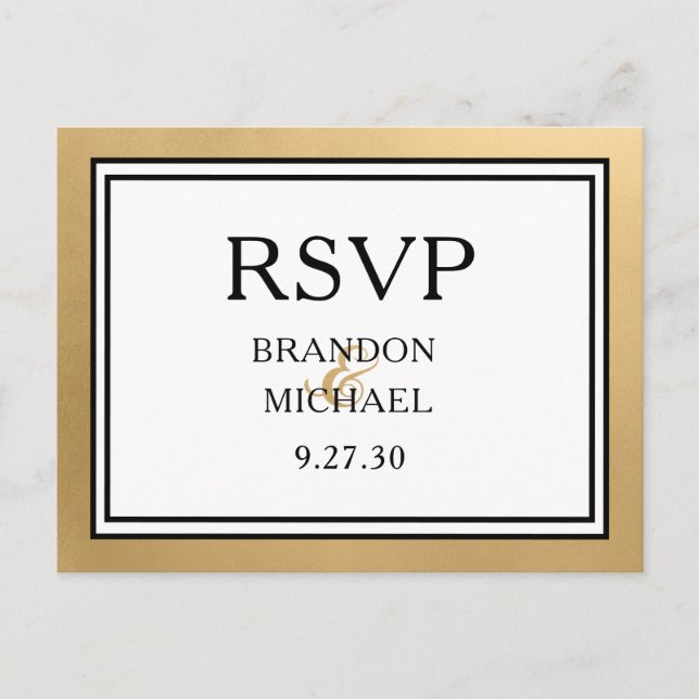 LGBTQ Gold Modern Wedding RSVP Postcard (Front)