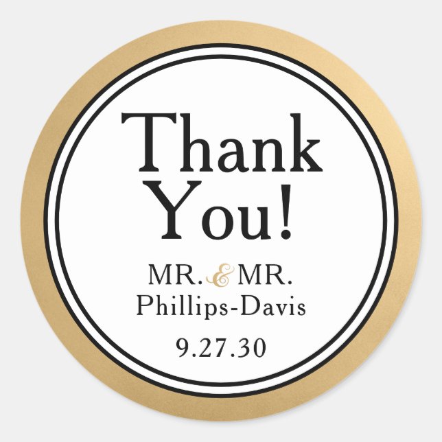 LGBTQ Gold Modern Wedding Thank You Classic Round Sticker (Front)