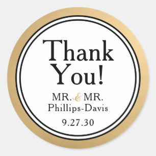 LGBTQ Gold Modern Wedding Thank You Classic Round Sticker