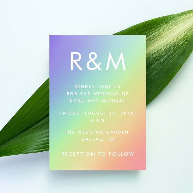LGBTQ Gradient Rainbow Minimalist Monogram Pride  Invitation (Creator Uploaded)