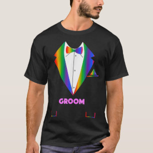 LGBTQ Groom   Tuxedo Rainbow Gay Pride Lesbian Wed T-Shirt
