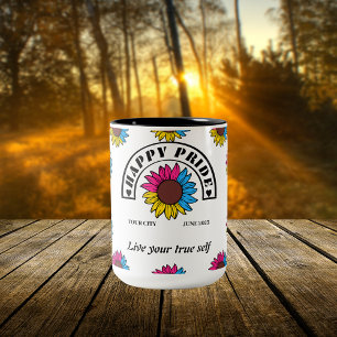 LGBTQ Happy Pride: Sunflower in Pansexual Colors Two-Tone Coffee Mug
