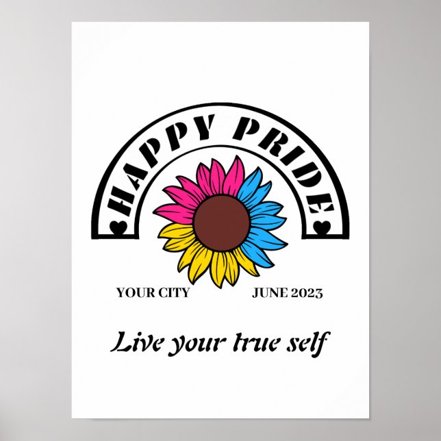 LGBTQ Happy Pride: Sunflower in Pansexual Colours Poster (Front)
