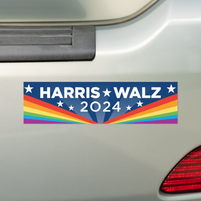 LGBTQ Harris Walz 2024 Bumper Sticker (On Car)