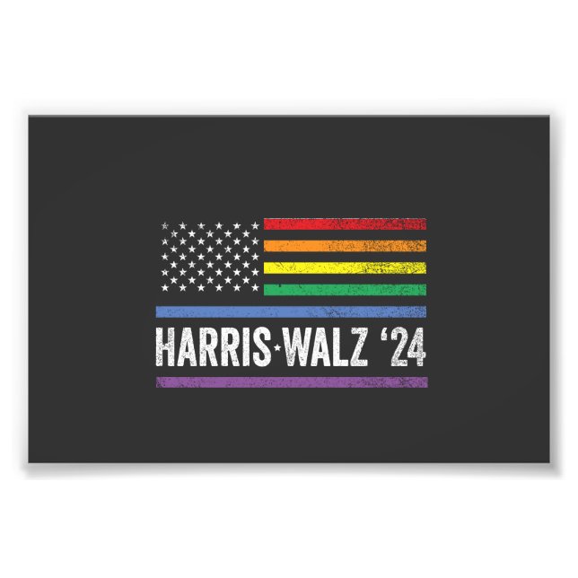 LGBTQ Harris Walz American Flag Election 2024 Photo Print (Front)