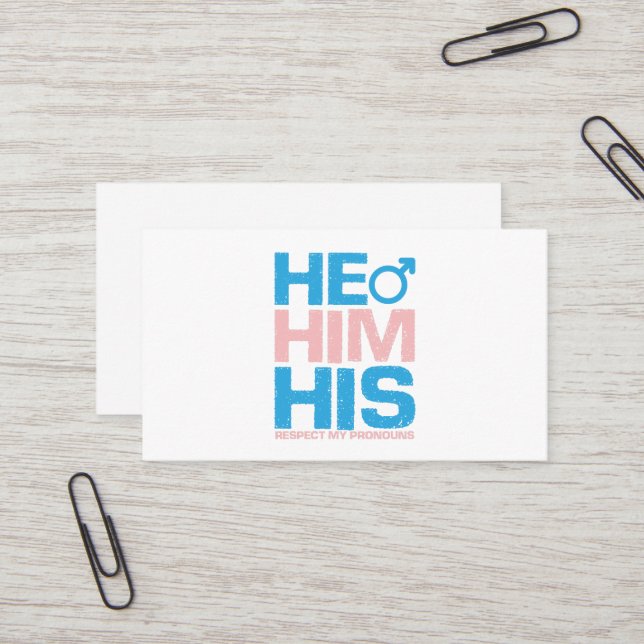  LGBTQ He Him His Respect My Gender Pronouns Business Card (Front/Back In Situ)