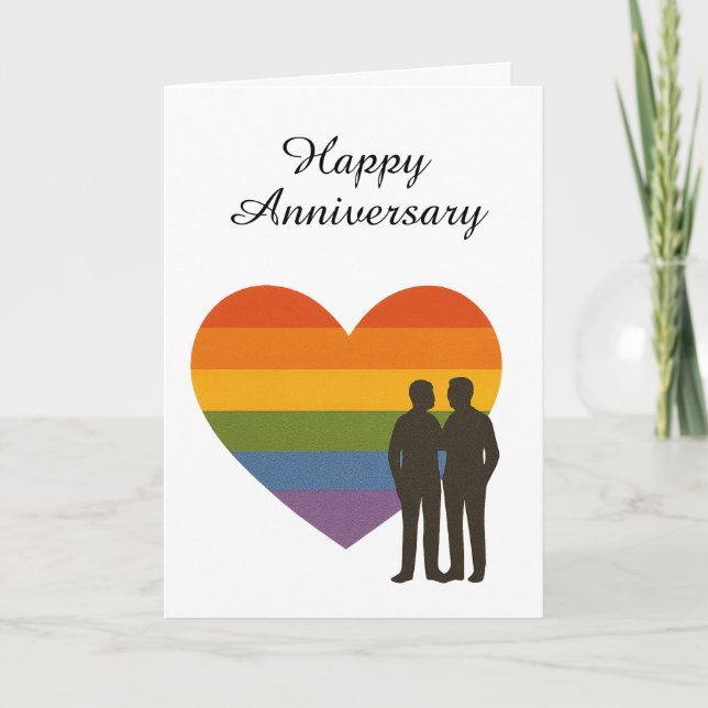 LGBTQ+ Heart Pride Anniversary – Gay Couple Love  Card (Front)