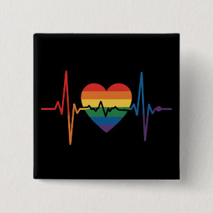 LGBTQ Heartbeats Heart Pride Gay Lesbian Trans Bi 15 Cm Square Badge