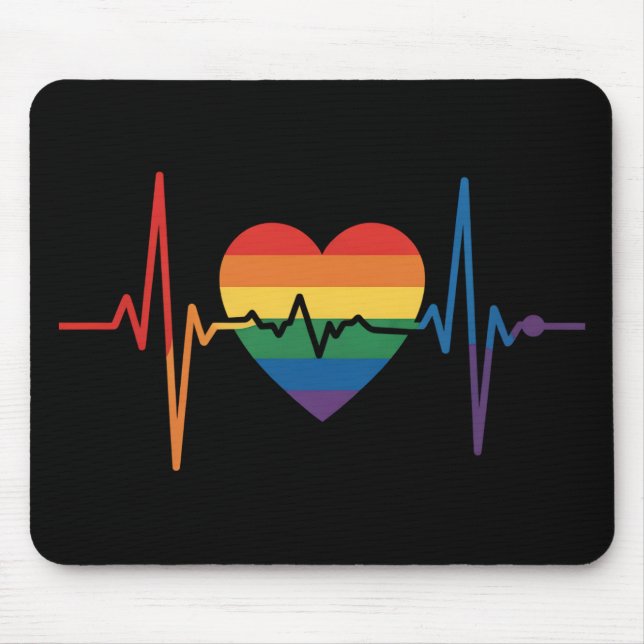LGBTQ Heartbeats Heart Pride Gay Lesbian Trans Bi Mouse Mat (Front)