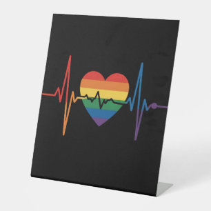 LGBTQ Heartbeats Heart Pride Gay Lesbian Trans Bi Pedestal Sign